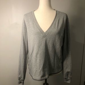 L Agence grey vee long sleeve sweatshirt black trim